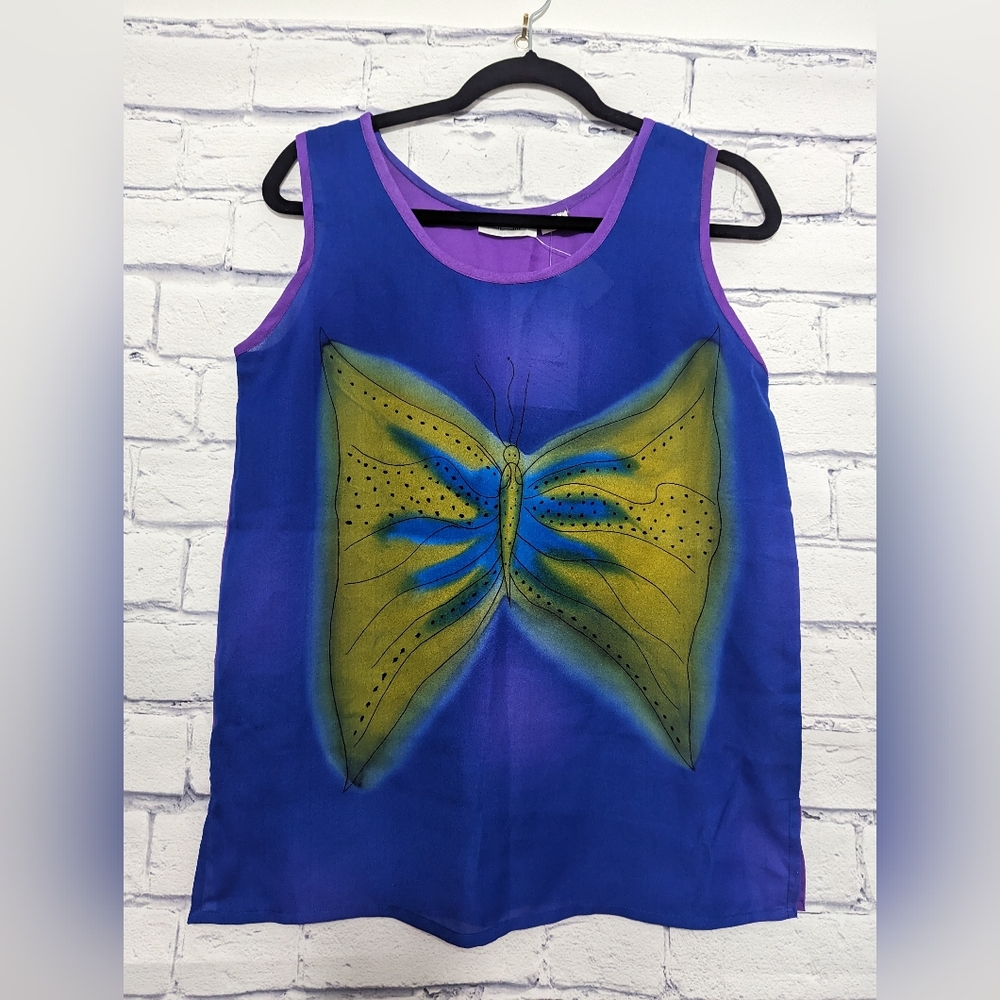 Dalin Butterfly Bright Blue and Purple Tank Top Women's Size Medium NWT